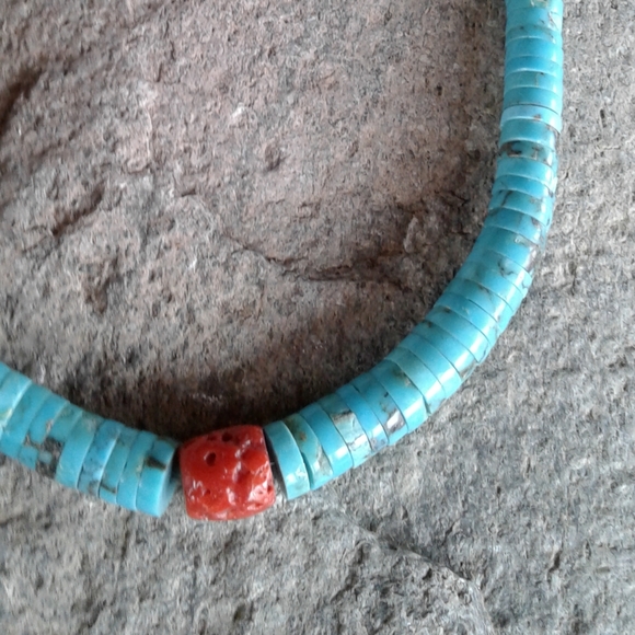 Sterling Silver Vintage TURQUOISE Heishe  NECKLACE - Picture 5 of 8